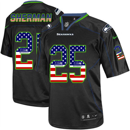Men's Limited Richard Sherman Nike Jersey Black - #25 USA Flag Fashion NFL Seattle Seahawks